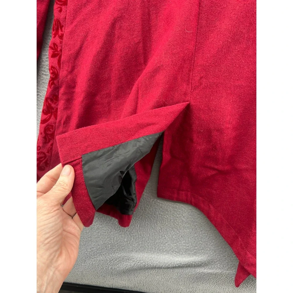 Venus Jacket Womens 6 Red Damask Velvet Flocked Asymmetrical Victorian Steampunk